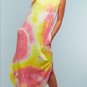 Fuchsia and yellow tie dye pocket dress